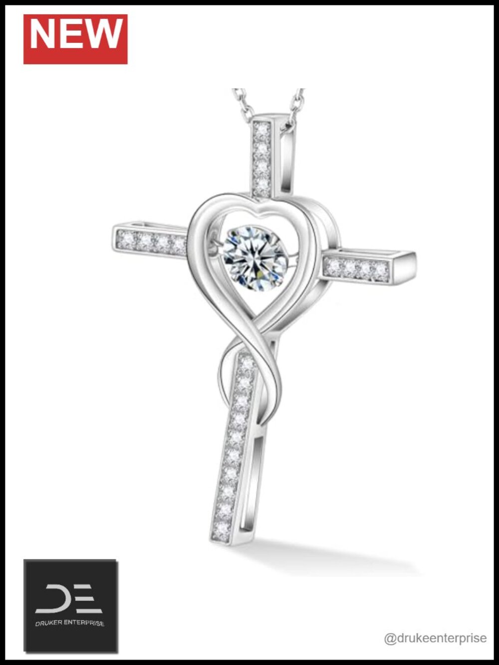 Moissanite Cross Necklace Sterling Silver Floating Lab Diamond Crucifix Pendant
